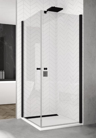 Sanswiss Solino Black Line drzwi otwierane jednoczęściowe 90 cm do wnęki lub ścianki czarny mat przeźroczyste SOL109000607