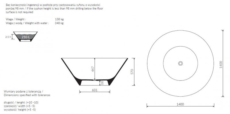 Marmorin Spot wanna wolnostojąca 140x140 Mienralicast P_W_535_01_1400