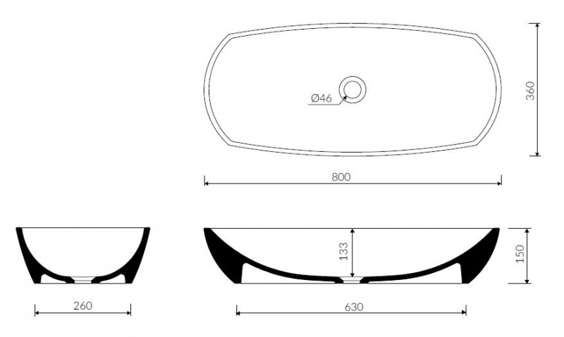 Marmorin Isar II umywalka stawiana na blat 80x36 cm Mineralicast P_U_039_02_0800
