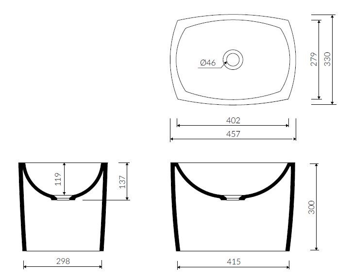 Marmorin Isar umywalka stawiana na blat 46x33 cm Mineralicast P 597 040 020 010