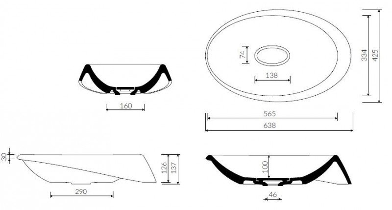 Marmorin Goccia umywalka stawiana na blat 64x42,5 cm Mineralicast P 595 065 020 010