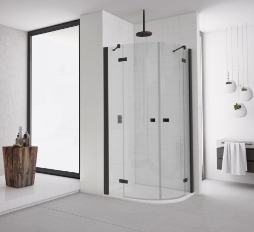 SanSwiss Annea Black Line kabina półokrągła 80x80 r.550 drzwi otwierane czarny mat przeźroczyste ANR5508000607