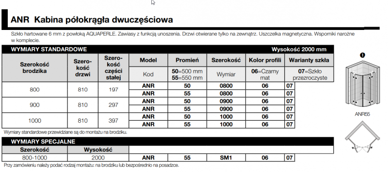 SanSwiss Annea Black Line kabina półokrągła 100x100 r.500 drzwi otwierane czarny mat przeźroczyste ANR5010000607
