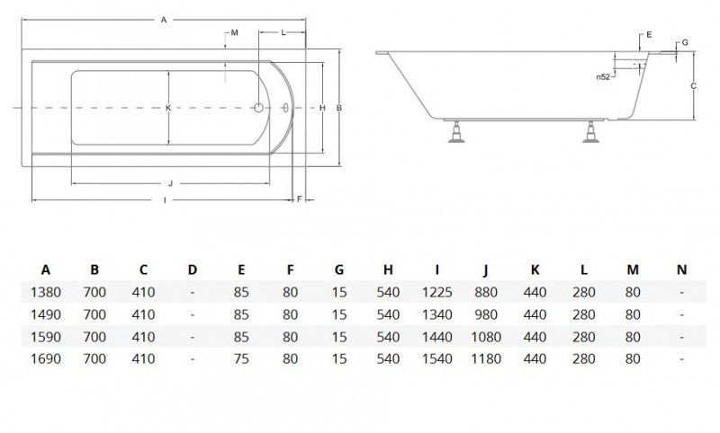 BESCO Shea Slim wanna prostokątna 160x70 z płaskim rantem akryl biały WAS-160-SL