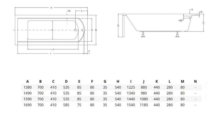 BESCO Shea wanna prostokątna 160x70 akryl biały WAS-160-PK