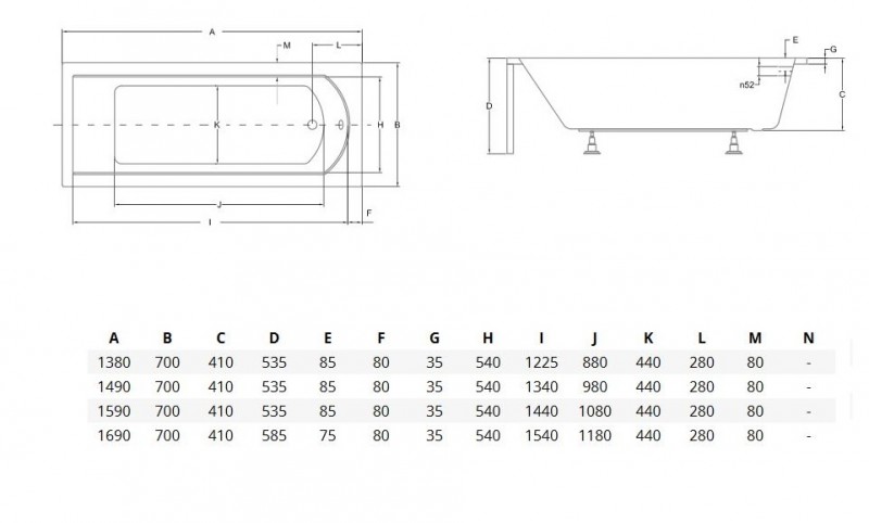 BESCO Shea wanna prostokątna 140x70 akryl biały WAS-140-PK