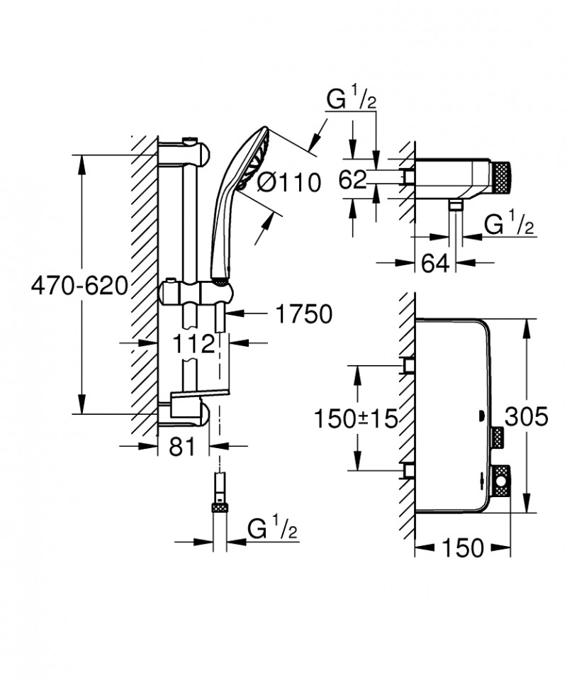 Grohe Smartcontrol bateria prysznicowa termostatyczna z zestawem ścienna chrom 34720000