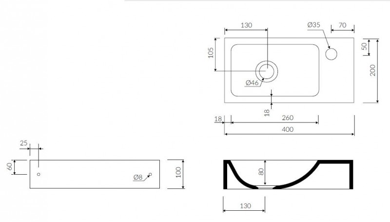 Marmorin Elara 3 umywalka mała z otworem 40x20 cm Mineralicast 410 040 020 011