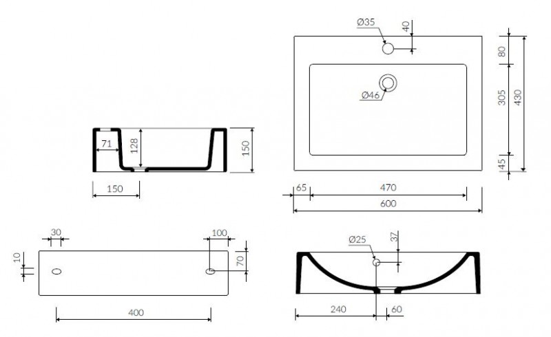 Marmorin Ceto 60 umywalka z otworem 60x43 cm 170 060 022 011