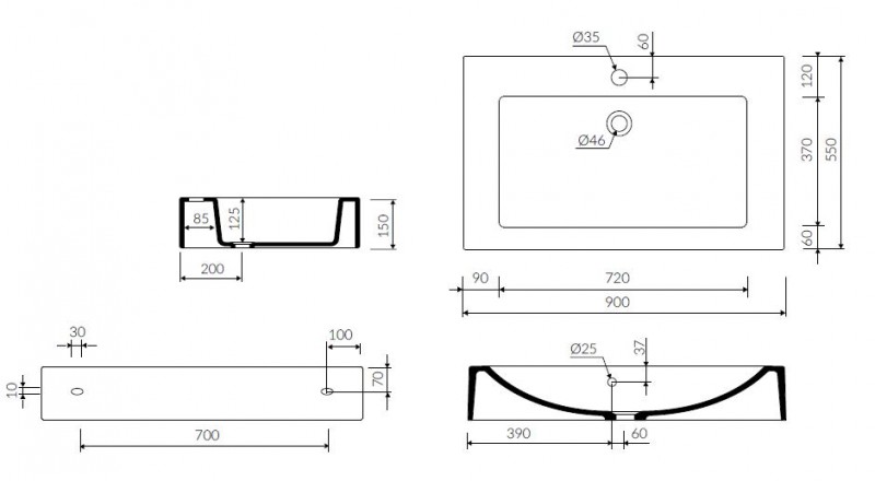 Marmorin Ceto 90 umywalka z otworem 90x55 cm Mineralicast 170 090 022 011