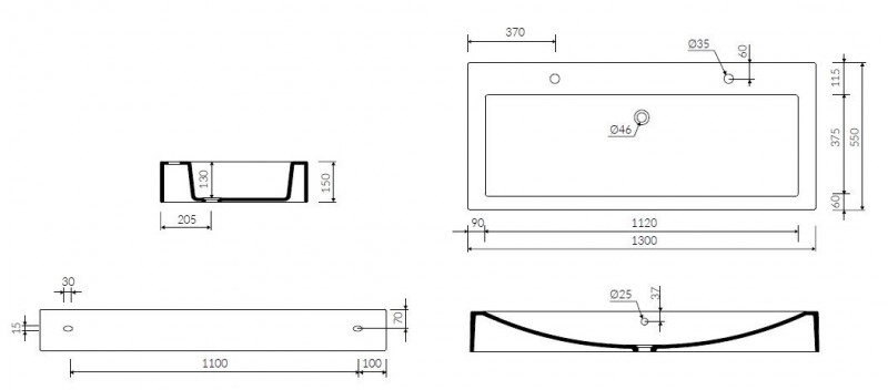 Marmorin Ceto 130 umywalka z 2 otworami 130x55 cm Mineralicast 170 130 022 011