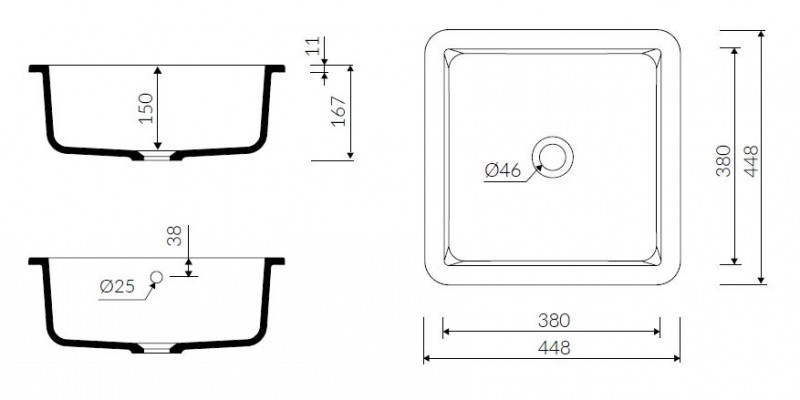 Marmorin Lena umywalka kwadratowa podblatowa 45x45 cm Mineralicast P_U_539_04_0448