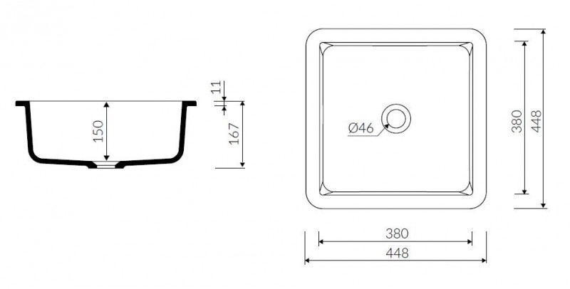 Marmorin Lena umywalka kwadratowa wpuszczana w blat 45x45 cm Mineralicast P_U_539_07_0448