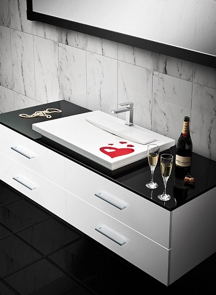 Marmorin Tatoo umywalka z białą płytką 70cm Mineralicast 111 071 020 010