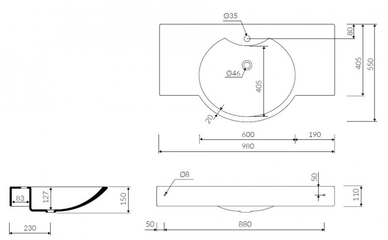 Marmorin Carme 98 umywalka z blatem 98x55 cm 260 098 020 011