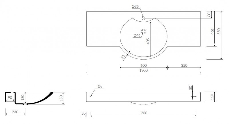 Marmorin Carme 130 umywalka z blatem 130x55 cm Mineralicast 260 130 020 011