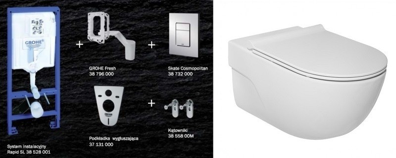 Grohe + Roca Meridian-N Rimless - Zestaw 7w1 - kompletny stelaż + muszla + deska wolnoopadająca slim