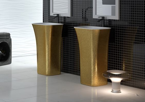 Besco Glam Assos złota umywalka wolnostojąca 52x41 Mineral DuraBe IllumeCoat metaliczny złoty