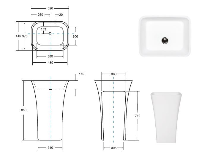 Besco Assos Black&White umywalka wolnostojąca 52x41 lany marmur czarny biały