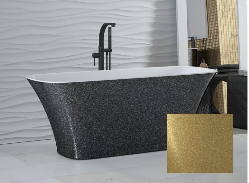 Besco Glam Assos złota wanna wolnostojąca 160x70 lany marmur Mineral DuraBe IllumeCoat metaliczny złoty