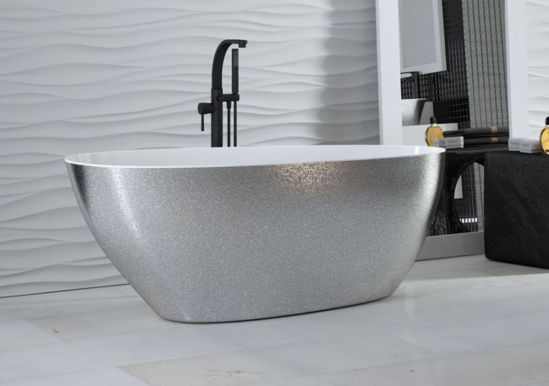 Besco Glam Goya XS srebrna wanna wolnostojąca 142x62 cm Mineral DuraBe IllumeCoat srebrny