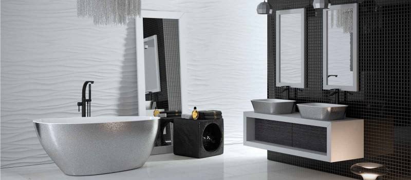 Besco Glam Goya srebrna wanna wolnostojąca 160x70 cm Mineral DuraBe IllumeCoat srebrny