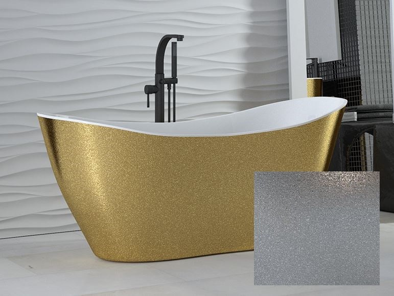 BESCO Glam Viya srebrna wanna wolnostojąca 160x70 Mineral DuraBe IllumeCoat Silver