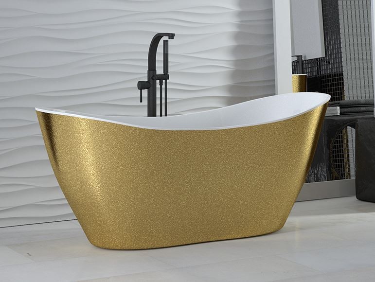 BESCO Glam Viya złota wanna wolnostojąca 160x70 Mineral DuraBe IllumeCoat złoty