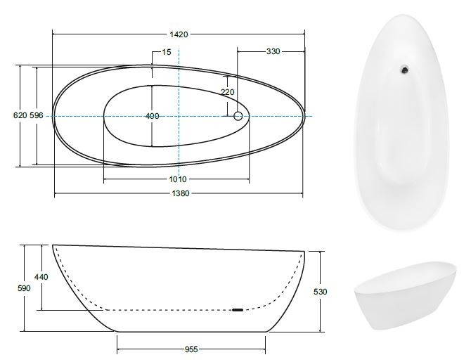 Besco Goya XS wanna wolnostojąca 142x62 cm Mineral DuraBe biały