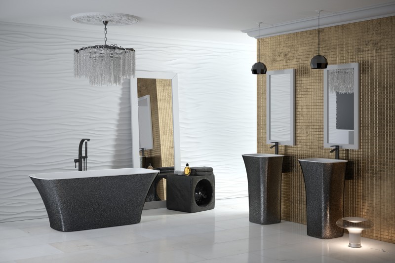 Besco Glam Assos złota wanna wolnostojąca 160x70 lany marmur Mineral DuraBe IllumeCoat metaliczny złoty