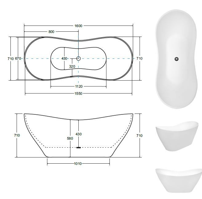 Besco Viya Black&White czarna wanna wolnostojąca 160x70 Mineral DuraBe czarny biały