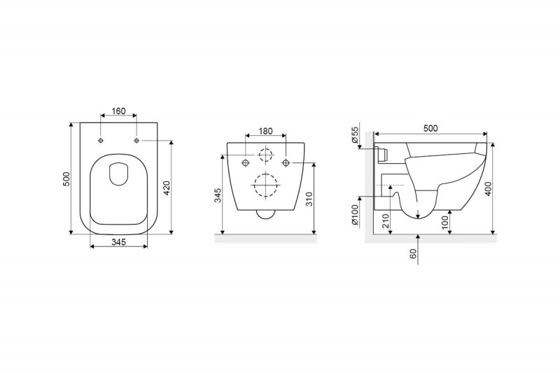 Excellent Ness muszla wisząca bezrantowa Flash-Rim 50 cm + deska wolnoopadająca biały CENL.3509.500.WH
