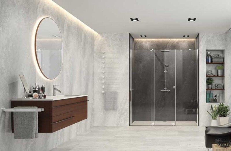 Huppe Xtensa Pure drzwi suwane WALK-IN 100-110 cm lewe srebrny połysk przeźroczyste Anti-Plaque XT0102.069.322