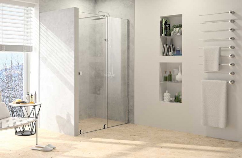 Huppe Xtensa Pure drzwi suwane WALK-IN 100 cm prawe srebrny połysk przeźroczyste Anti-Plaque XT0201.069.322