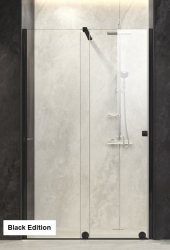 Huppe Xtensa Pure Black Edition drzwi suwane WALK-IN 120-140 cm prawe czarny mat przeźroczyste Anti-Plaque XT0205.123.322