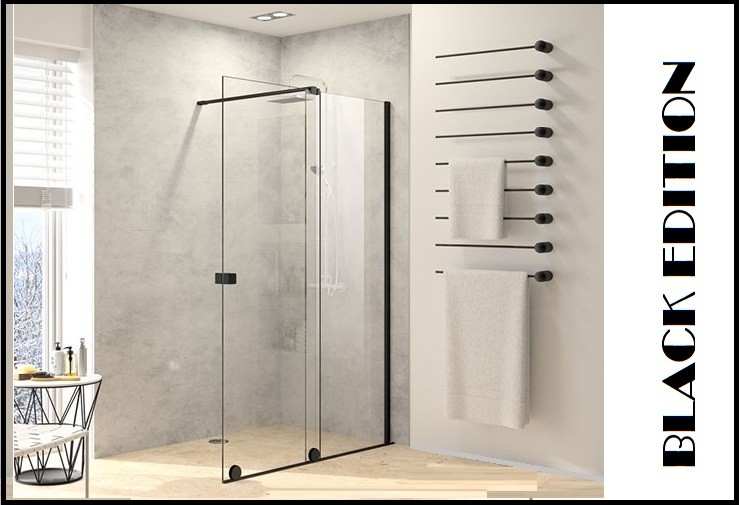 Huppe Xtensa Pure Black Edition drzwi suwane WALK-IN 120-140 cm prawe czarny mat przeźroczyste Anti-Plaque XT0205.123.322