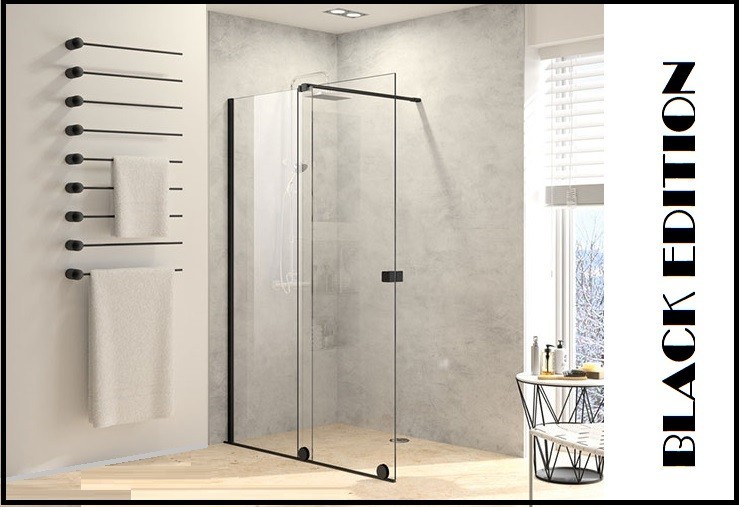 Huppe Xtensa Pure Black Edition drzwi suwane WALK-IN 100-110 cm lewe czarny mat przeźroczyste Anti-Plaque XT0102.123.322