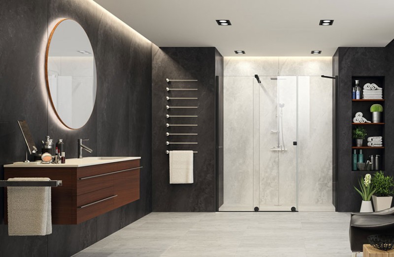 Huppe Xtensa Pure Black Edition drzwi suwane WALK-IN 120-140 cm lewe czarny mat przeźroczyste Anti-Plaque XT0105.123.322