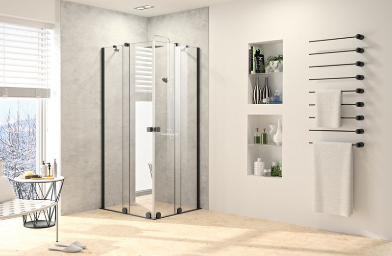 Huppe Xtensa Pure Black Edition drzwi suwane WALK-IN 140-160 cm lewe czarny mat przeźroczyste Anti-Plaque XT0107.123.322