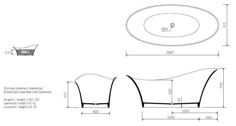 Marmorin Alice II wanna wolnostojąca 205x86 Mineralicast P 551 210 080 610