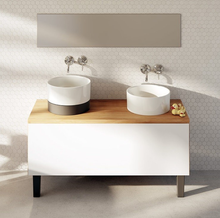 Marmorin Duo II umywalka okrągła stawiana na blat 38x38 cm z białym panelem Mineralicast P_U_536_08_0380