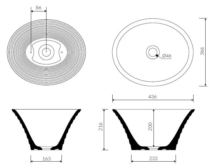 Marmorin Cascada umywalka stawiana na blat 44x37 cm Mineralicast P_U_013_01_0436