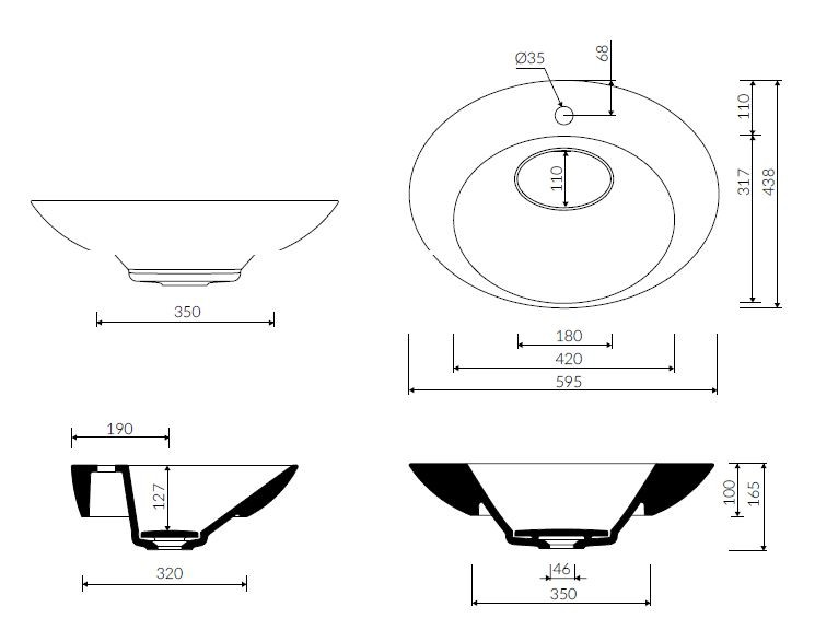Marmorin Amos II umywalka wpuszczana w blat 60x44 cm Mineralicast 729 595 020 01 1