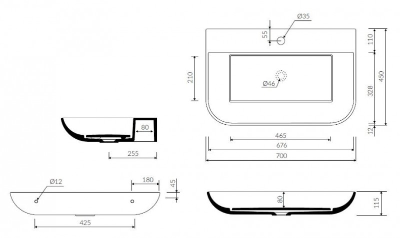 Marmorin Dione umywalka z otworem 70x45 cm Minerlaicast 505 070 020 011