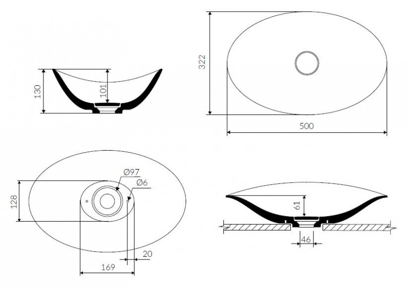 Marmorin Kiara Tinette II umywalka stawiana na blat 50x32 cm Mineralicast P 663 050 080 610