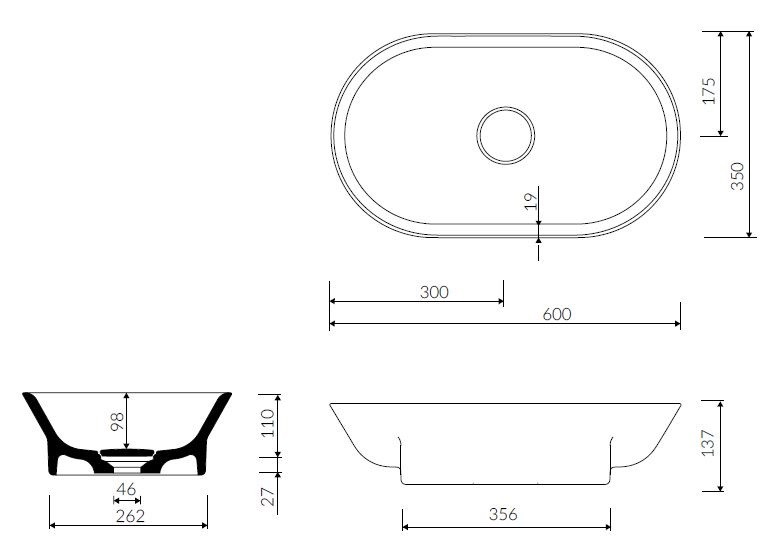 Marmorin Liva 60 umywalka owalna bez otworu 60x35 cm Mineralicast 586 075 020 010