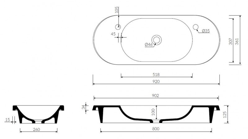 Marmorin Pia 900 umywalka nablatowa 92x36 cm Mineralicast 573 090 020 010
