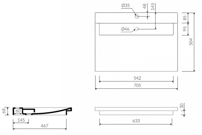 Marmorin Tatoo umywalka z białą płytką 70cm Mineralicast 111 071 020 010