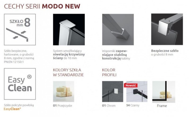 Radaway Modo New Black Frame I kabina typu Walk-In 120 profil czarny przeźroczyste Easy Clean 388124-54-58
