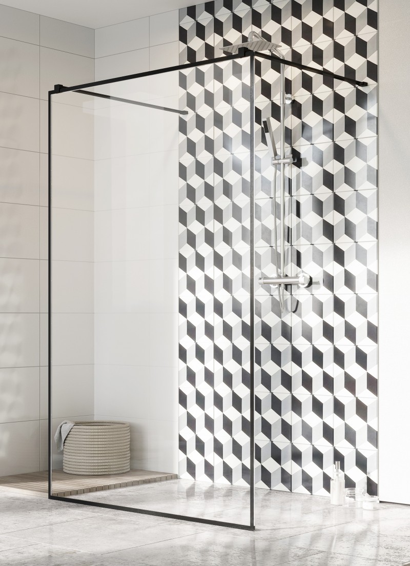 Radaway Modo New Black Frame I kabina typu Walk-In 120 profil czarny przeźroczyste Easy Clean 388124-54-58